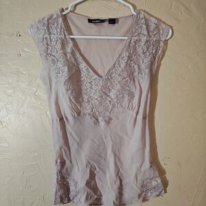 Express Lace V-Neck Blouse - Light Pink